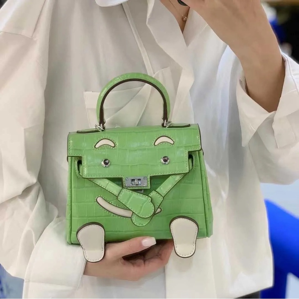 Green Embossed Crocodile Pattern Handbag